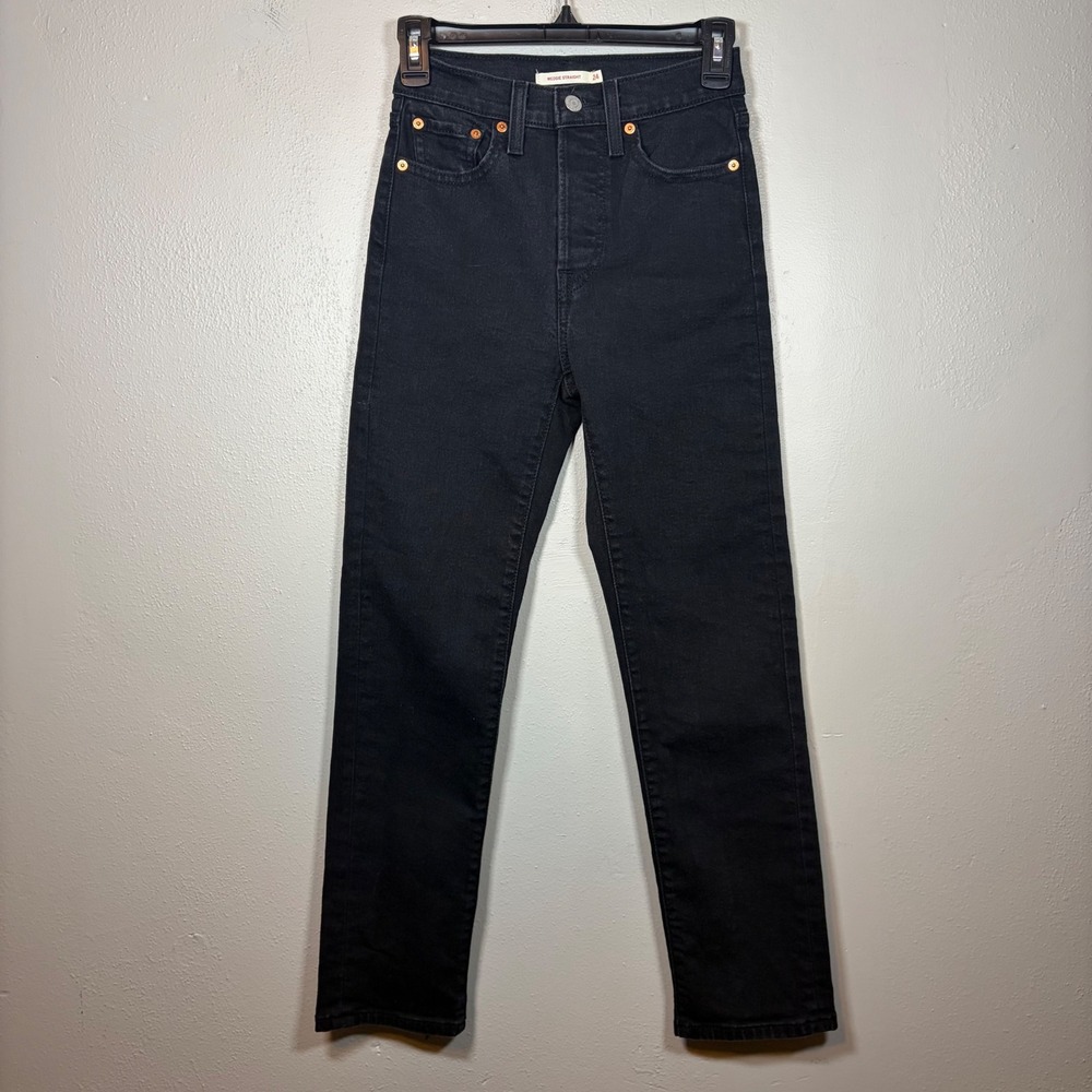Levis Wedgie Straight Jeans Womens 24 Black High Rise Button Fly Denim Pants